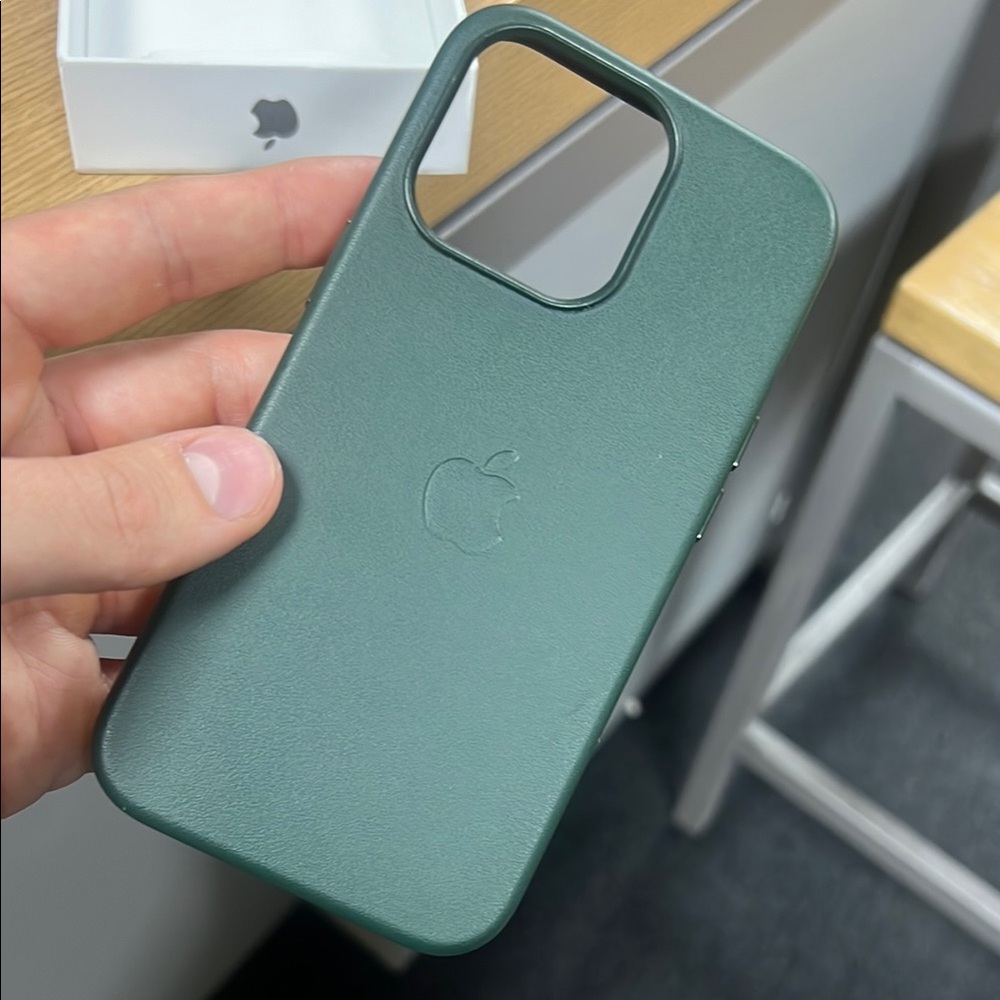 Apple iPhone 13 Pro Green Leather Case with Matte Finish and Raised Edges